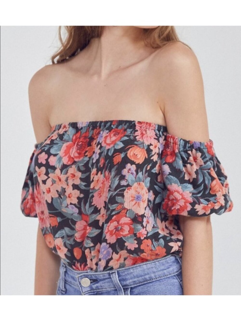 Urban Outfitters Kimchi Blue Off The Shoulder Top Floral ( L )